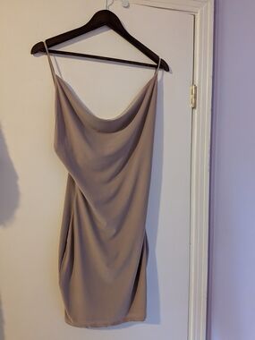 envy Taupe Cowl Neck Mini Slip Dress